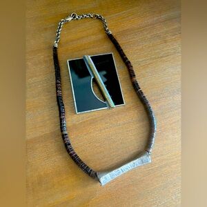 Mixed media vintage 90’s hand-crafted necklace and brooch set - unique!